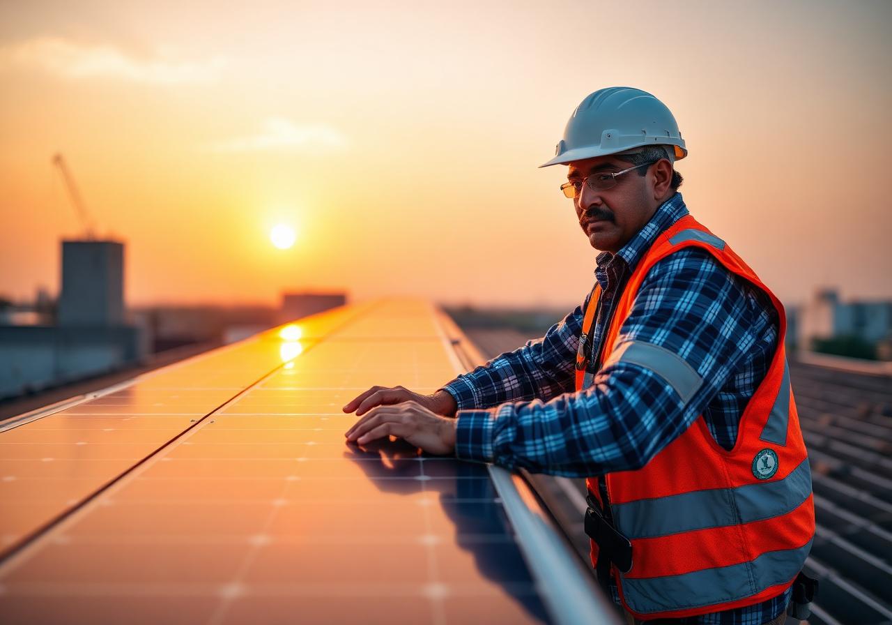 Engineer installing solar panels